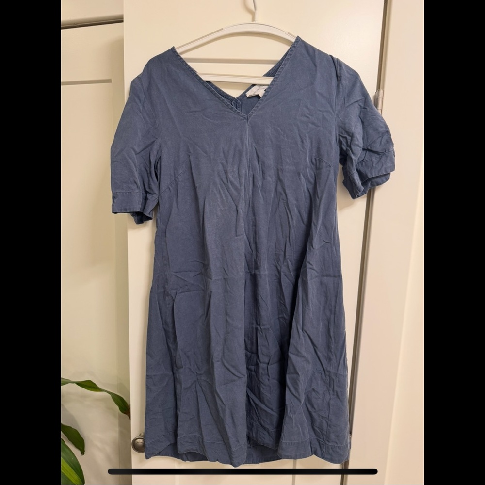 Blue V-Neck Mini Dress Short Sleeve in Size XS (German Fair Fashion)